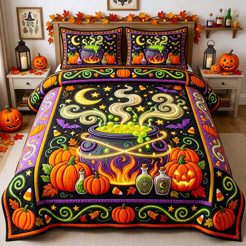 Haunted 3 Piece Quilted Bedding Set Halloween Gift For Gothic Decor Lovers