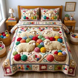 Farmhouse Sheep 3 Piece Quilted Bedding Set Gift For Farmhouse Decor Lovers