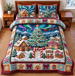 Candy Tree 3 Piece Quilted Bedding Set Christmas Gift For Holiday Decor Lovers