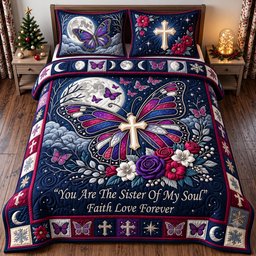 Soul Sister Christian 3 Piece Quilted Bedding Set Gift For Butterfly Lovers