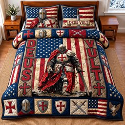 Deus Vult Christian 3 Piece Quilted Bedding Set Gift For Christians