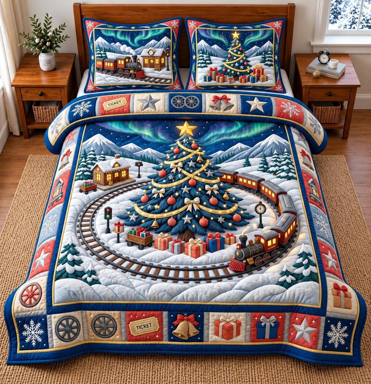 Tree 3 Piece Quilted Bedding Set Christmas Gift For Holiday Decor Lovers