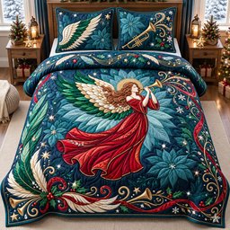 Angel with Trumpet 3 Piece Quilted Bedding Set Gift For Bird Lovers