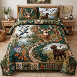 Hunting Season Deer 3 Piece Quilted Bedding Set Gift For Hunters