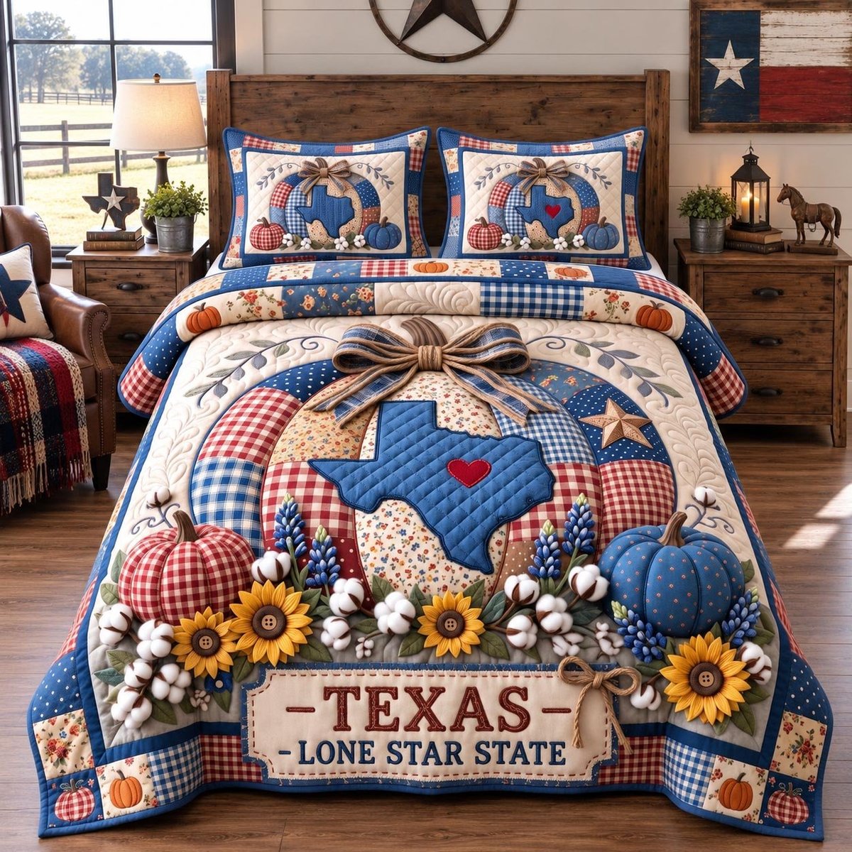 Texas Fall 3 Piece Quilted Bedding Set Gift For Western Lovers