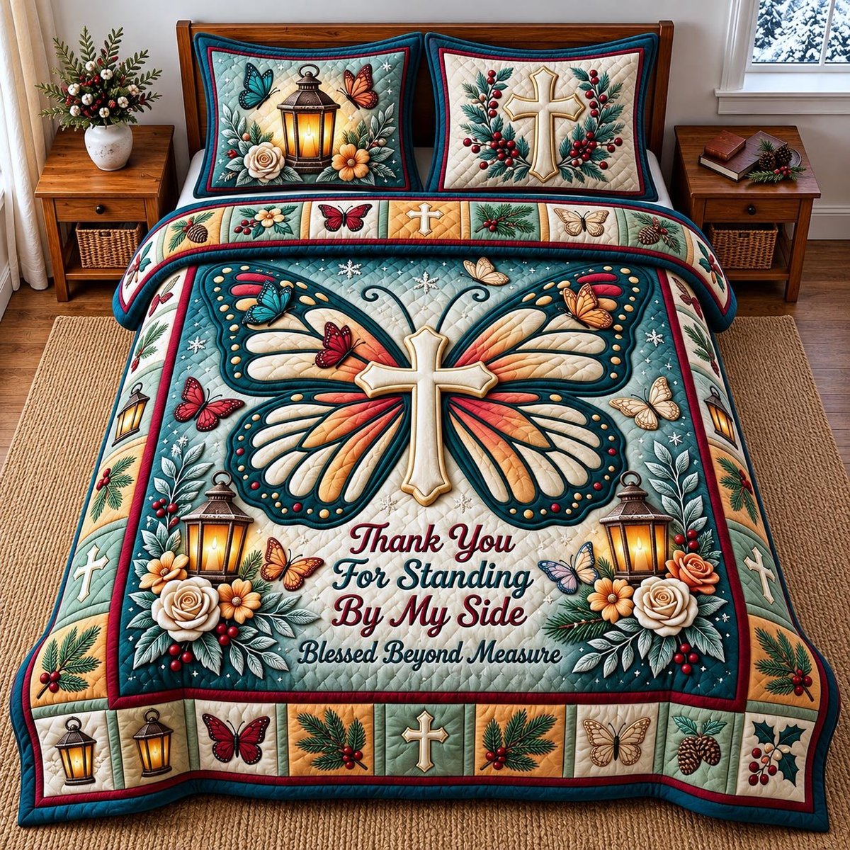 Butterfly Friendship 3 Piece Quilted Bedding Set Gift For Butterfly Lovers