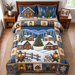 Rustic Winter Cabin 3 Piece Quilted Bedding Set Christmas Gift For Holiday Decor Lovers