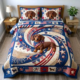 Dachshund Lover Dog 3 Piece Quilted Bedding Set Gift For Dog Lovers