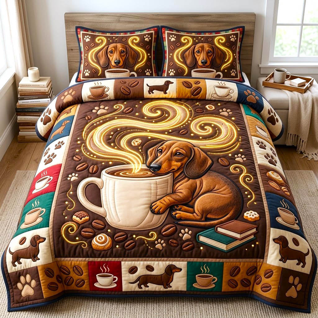 Dachshund Lover Dog 3 Piece Quilted Bedding Set Gift For Dog Lovers