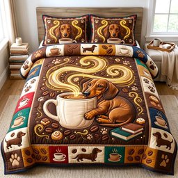 Dachshund Lover Dog 3 Piece Quilted Bedding Set Gift For Dog Lovers
