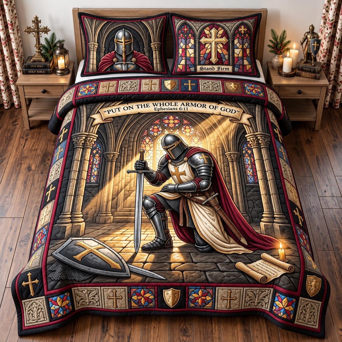 Christian Knight 3 Piece Quilted Bedding Set Gift For Christians