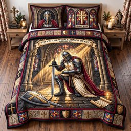 Christian Knight 3 Piece Quilted Bedding Set Gift For Christians