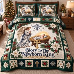 Glory Newborn King Christian 3 Piece Quilted Bedding Set Gift For Christians
