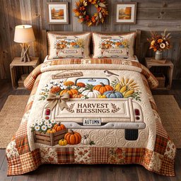 Harvest Blessings Truck 3 Piece Quilted Bedding Set Gift For Farmhouse Decor Lovers