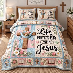 Sweet Jesus Blessings 3 Piece Quilted Bedding Set Gift For Christians