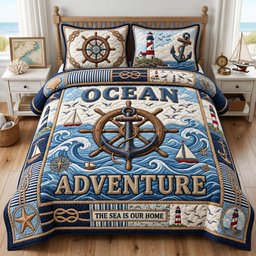 Ocean Adventure Beach 3 Piece Quilted Bedding Set Gift For Beach Lovers