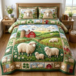 Farmhouse Sheep 3 Piece Quilted Bedding Set Gift For Farmhouse Decor Lovers