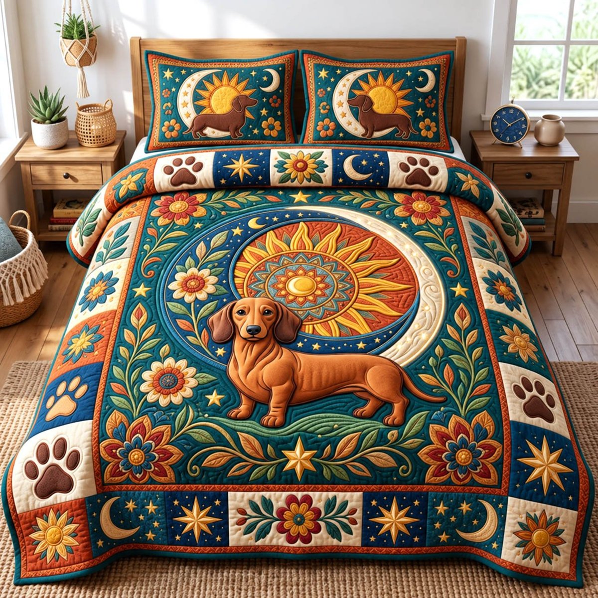 Dachshund Lover Dog 3 Piece Quilted Bedding Set Gift For Dog Lovers