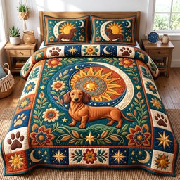 Dachshund Lover Dog 3 Piece Quilted Bedding Set Gift For Dog Lovers