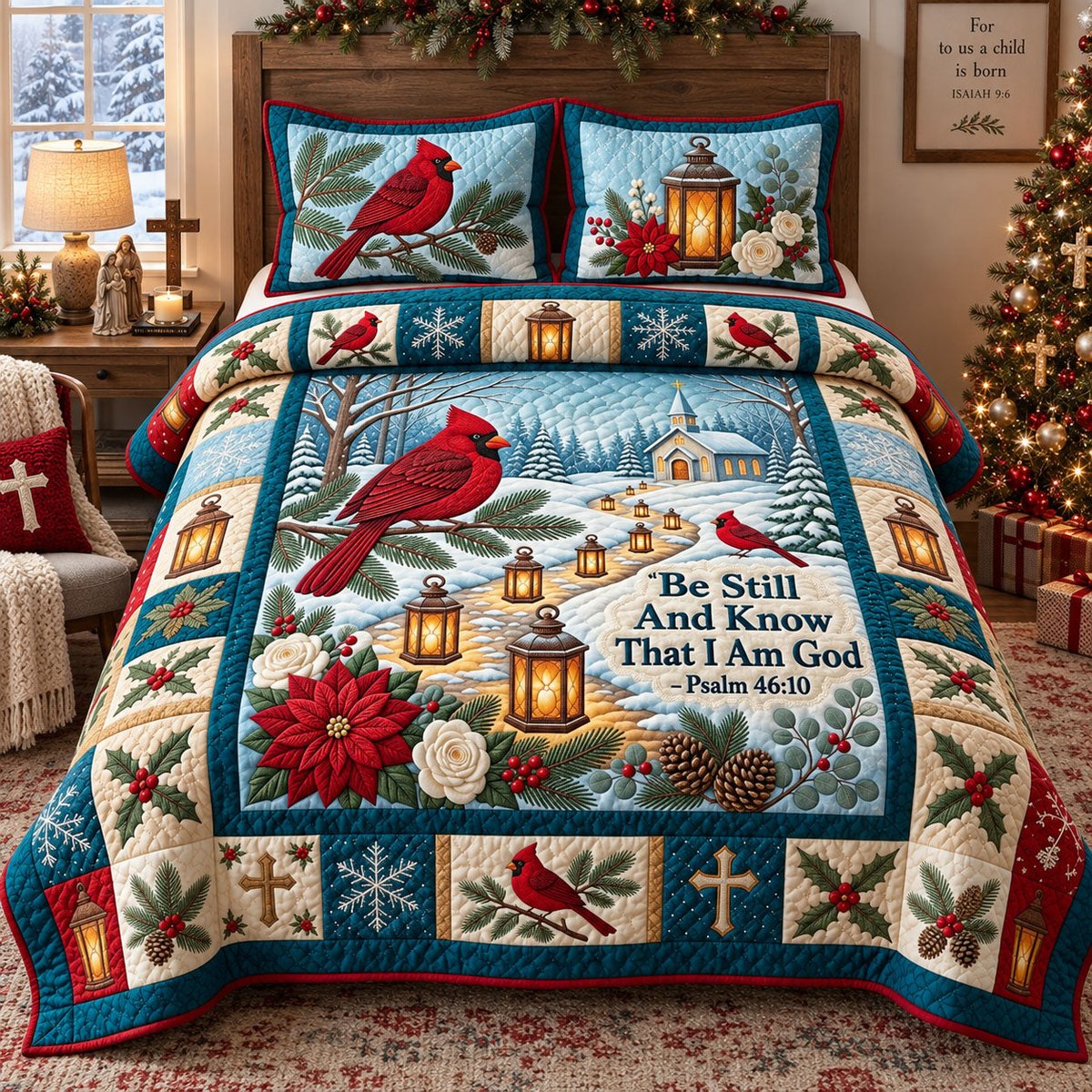 Be Still and Know 3 Piece Quilted Bedding Set Gift For Christians