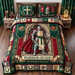 Warrior of God Christian 3 Piece Quilted Bedding Set Gift For Christians