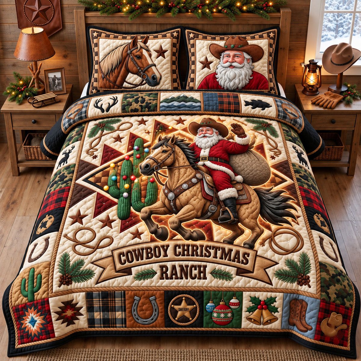 Cowboy 3 Piece Quilted Bedding Set Christmas Gift For Western Lovers