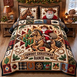Cowboy 3 Piece Quilted Bedding Set Christmas Gift For Western Lovers