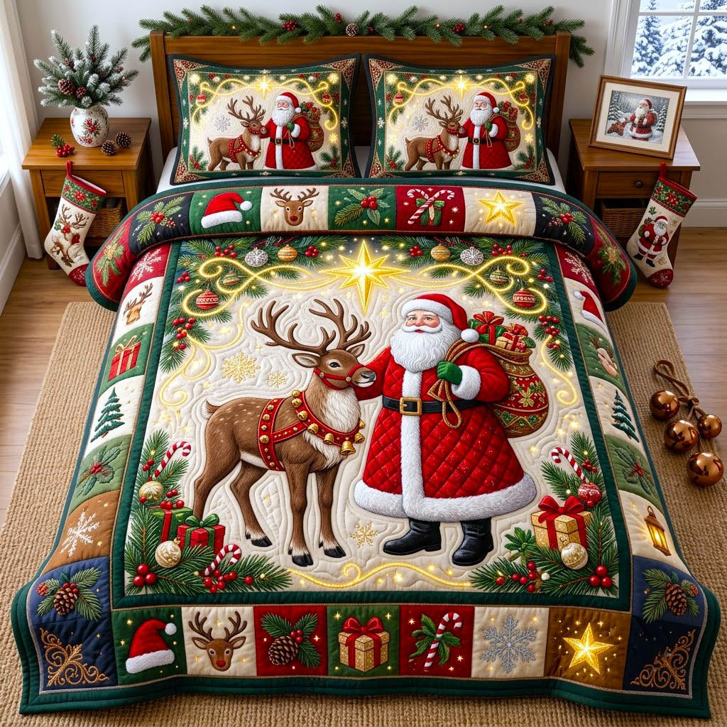 Spirit 3 Piece Quilted Bedding Set Christmas Gift For Holiday Decor Lovers