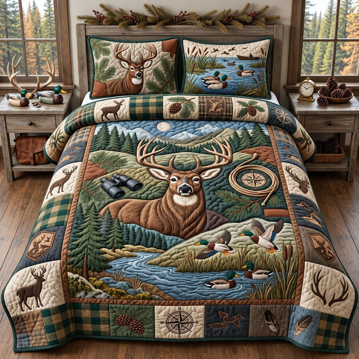 Hunting Season Deer 3 Piece Quilted Bedding Set Gift For Hunters