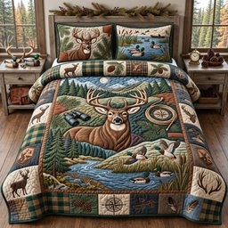 Hunting Season Deer 3 Piece Quilted Bedding Set Gift For Hunters
