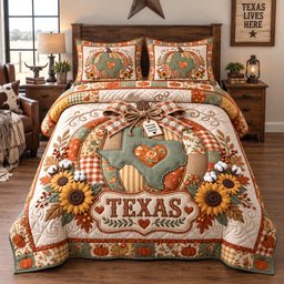 Texas Fall 3 Piece Quilted Bedding Set Gift For Western Lovers