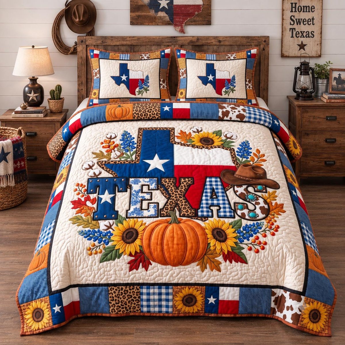 Texas Fall 3 Piece Quilted Bedding Set Gift For Western Lovers