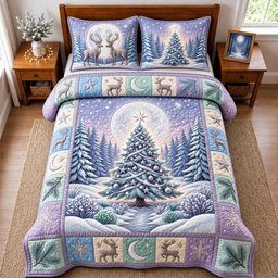 Winter Tree 3 Piece Quilted Bedding Set Christmas Gift For Holiday Decor Lovers