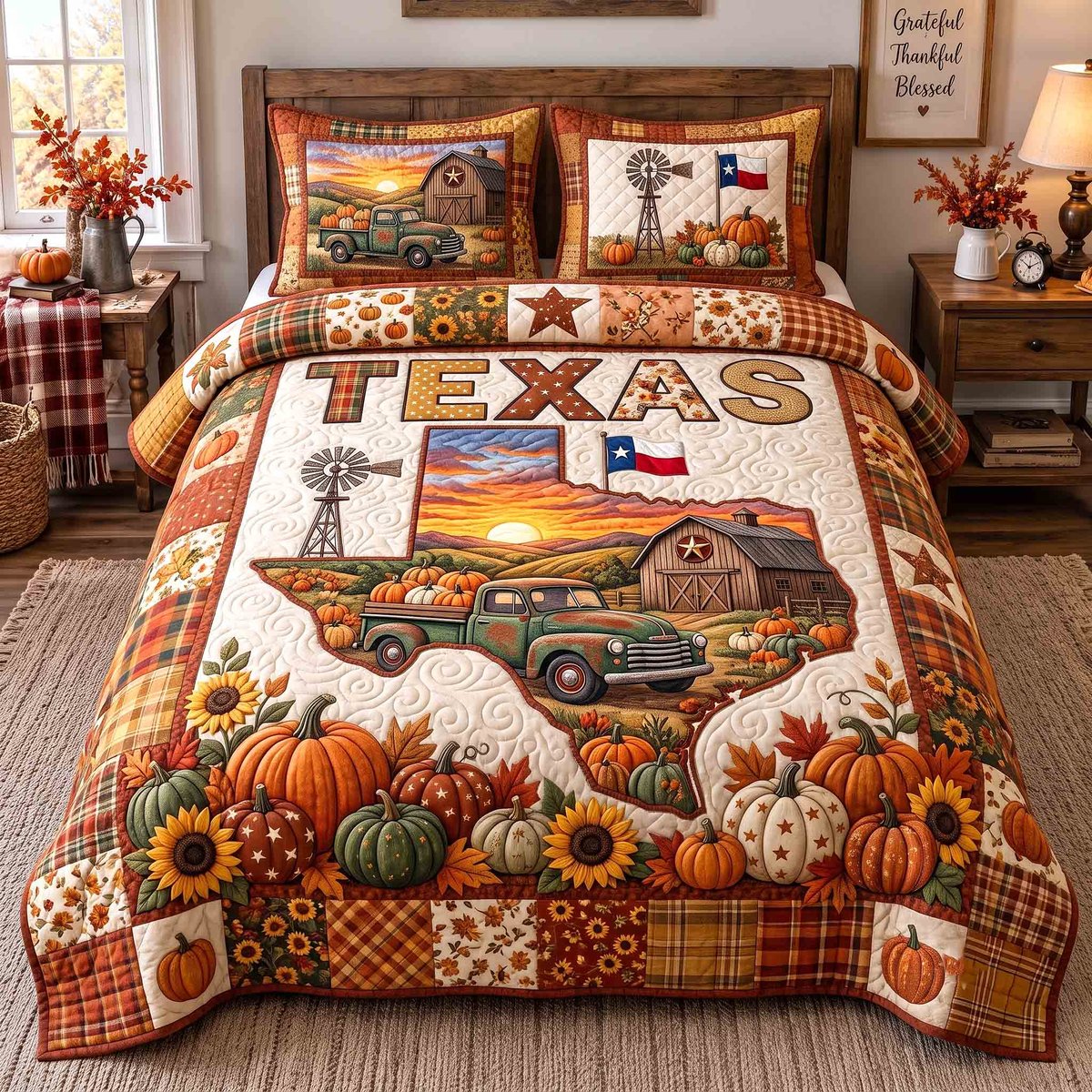 Texas Fall 3 Piece Quilted Bedding Set Gift For Western Lovers