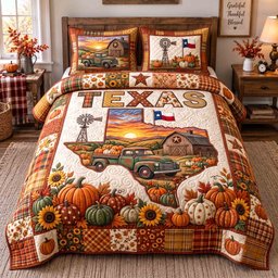 Texas Fall 3 Piece Quilted Bedding Set Gift For Western Lovers