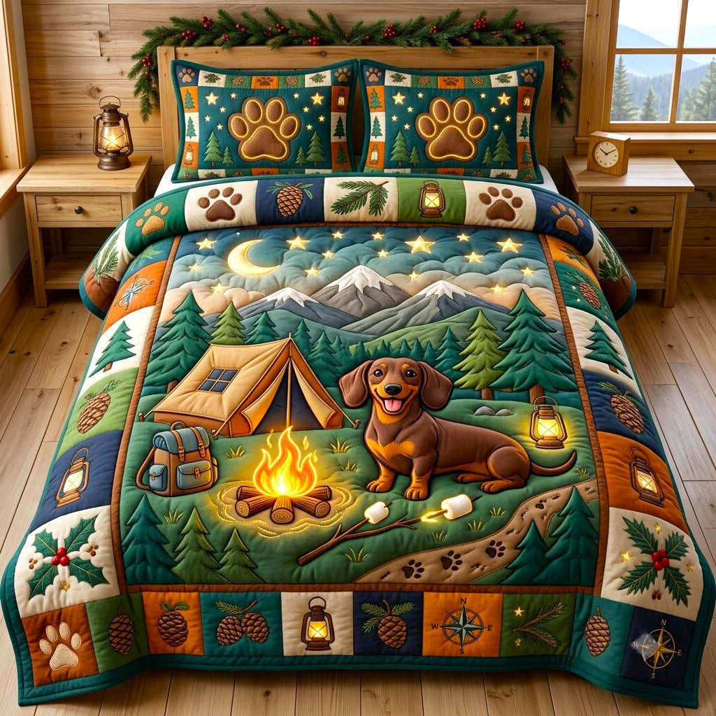 Dachshund Lover Dog 3 Piece Quilted Bedding Set Gift For Dog Lovers
