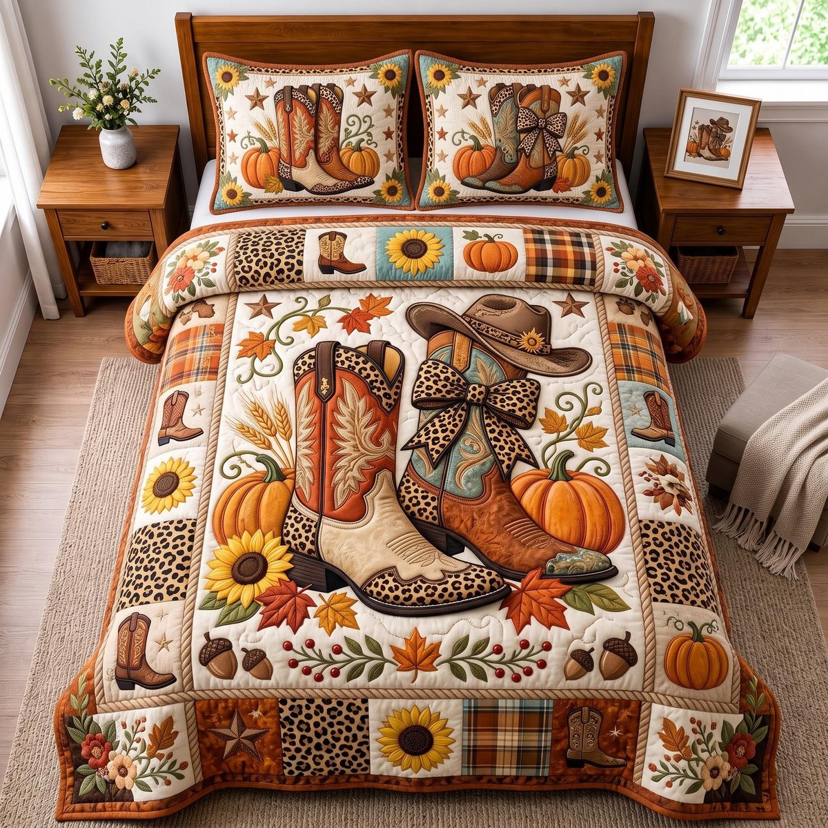 Western Harvest 3 Piece Quilted Bedding Set Gift For Western Lovers