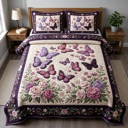 Butterfly Garden 3 Piece Quilted Bedding Set Gift For Butterfly Lovers