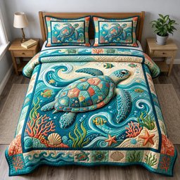 Coastal Whisper Beach 3 Piece Quilted Bedding Set Gift For Beach Lovers