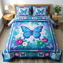 Butterfly Garden 3 Piece Quilted Bedding Set Gift For Butterfly Lovers