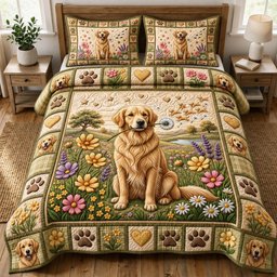 Dog Lover 3 Piece Quilted Bedding Set Gift For Dog Lovers