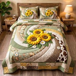 Safari Sunflower 3 Piece Quilted Bedding Set Gift For Flower Lovers