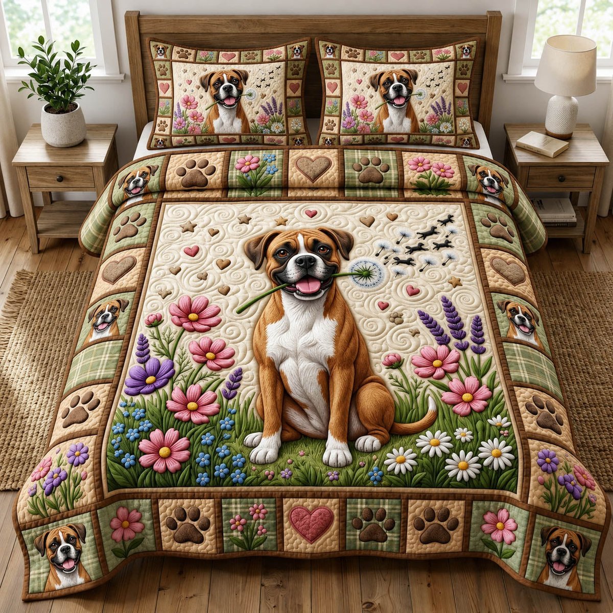 Dog Lover 3 Piece Quilted Bedding Set Gift For Dog Lovers