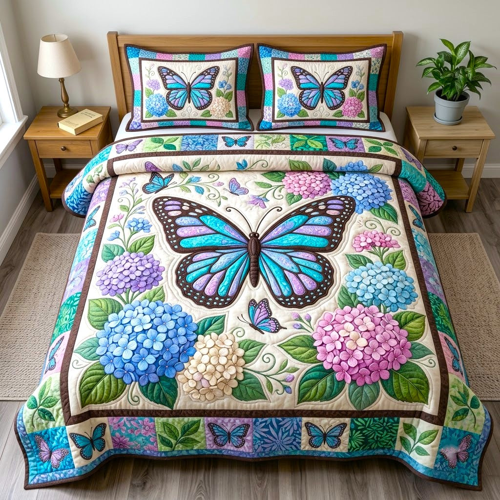 Butterfly Garden 3 Piece Quilted Bedding Set Gift For Butterfly Lovers