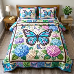 Butterfly Garden 3 Piece Quilted Bedding Set Gift For Butterfly Lovers