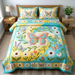 Butterfly Garden 3 Piece Quilted Bedding Set Gift For Butterfly Lovers