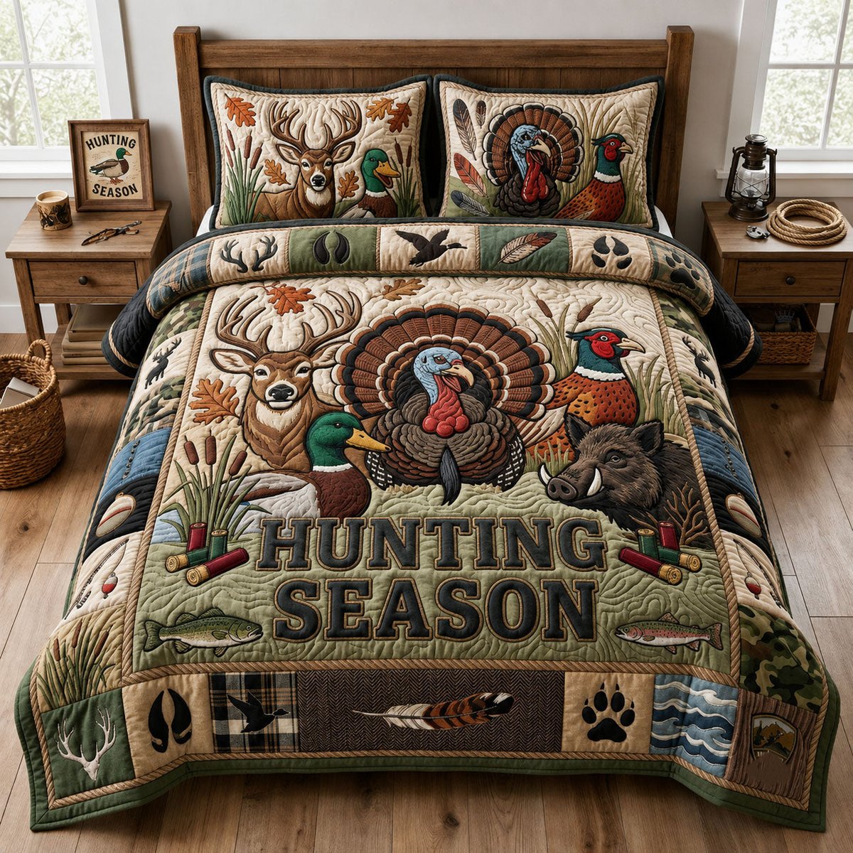 Hunting Season Deer 3 Piece Quilted Bedding Set Gift For Hunters