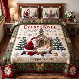 Holy Nativity Christian 3 Piece Quilted Bedding Set Gift For Christians