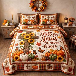 Autumn Faith 3 Piece Quilted Bedding Set Gift For Christians