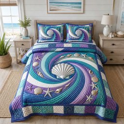 Coastal Whisper Beach 3 Piece Quilted Bedding Set Gift For Beach Lovers